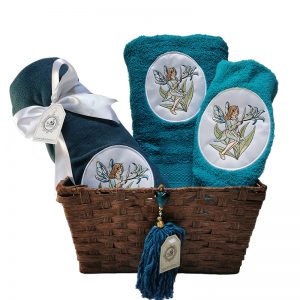 Canasto Toallas y manta Modelo Hadas color Turquesa