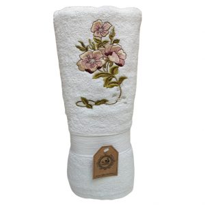 Toalla baño blanca con diseño Flor Bordada