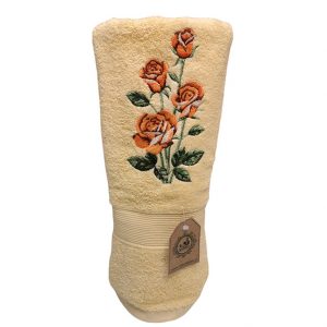 Toalla baño Amarilla con diseño Rosas Bordadas