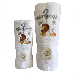 Toallas Mano y Baño Blancas con Diseño león