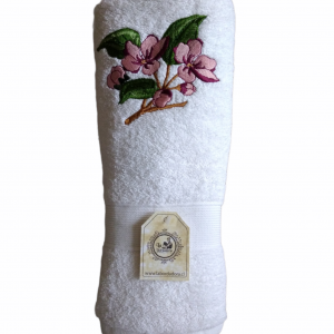 Toalla baño Blanca con Diseño Flor de ciruelo bordada