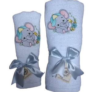 Toallas Mano y Baño Blancas con Diseño Elefante