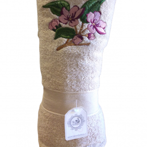 Toalla baño Beige con Diseño Flor de ciruelo bordada