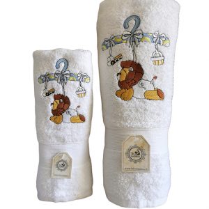 Toallas Blancas de Mano y Baño con diseño León