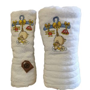 Toallas blanca de Mano y Baño con diseño gatito