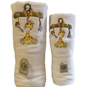 Toallas crema de Mano y Baño con diseño Jirafa