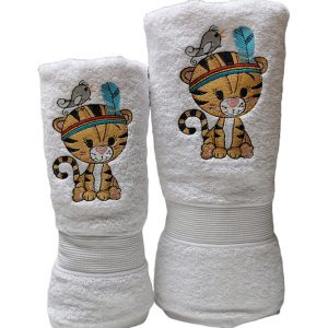 Toallas Blancas Mano y Baño con diseño de Tigre